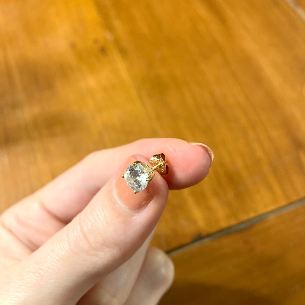 Gold CZ Stud Earrings- Sterling Silver - Picture 7 of 8